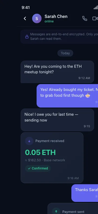 Vaultr encrypted chat with in-conversation payment