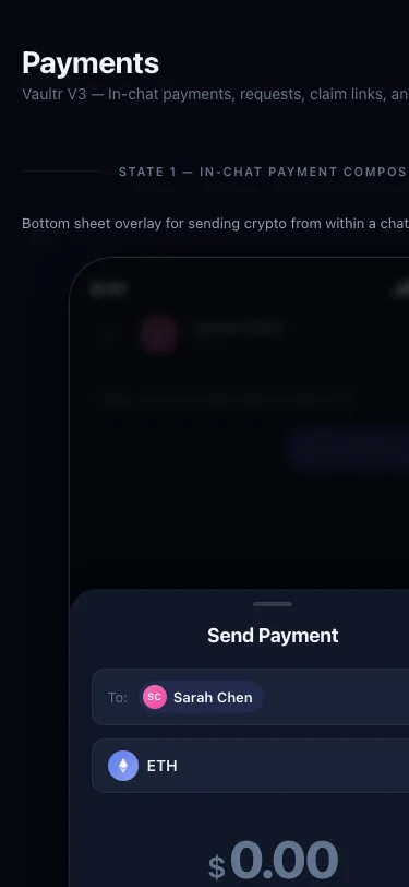 Sending a crypto payment inside a Vaultr conversation